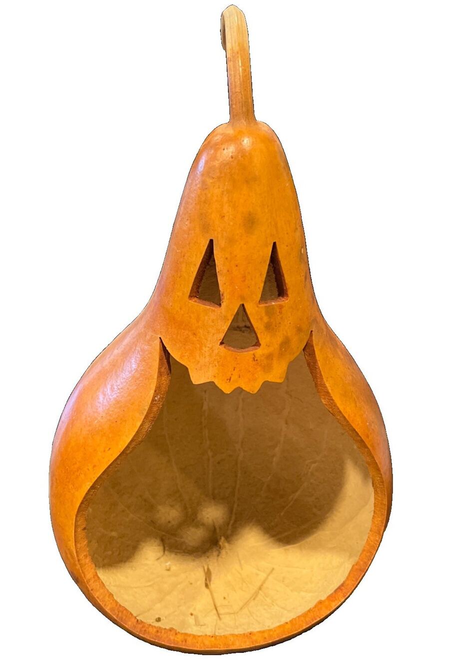 Carved Gourd Jack O Lantern Wide Mouth Candy Bowl PRIMITIVE FOLK ART STYLE!